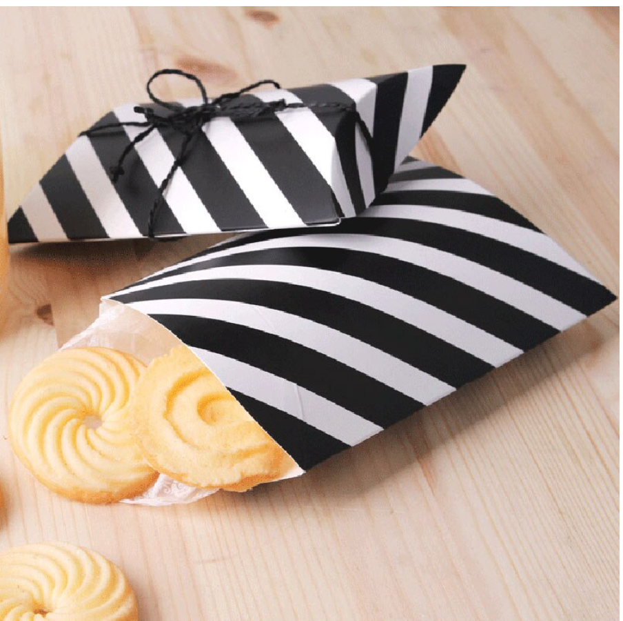 15 Pillow Shape Boxes for Wedding, Party Favors, Cookies, Treats, Black & White