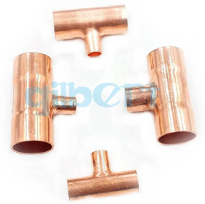 2pcs I/D 8-19mm Copper End Feed Reducer Tee 3 Ways Pipe Adapter Air Conditioner