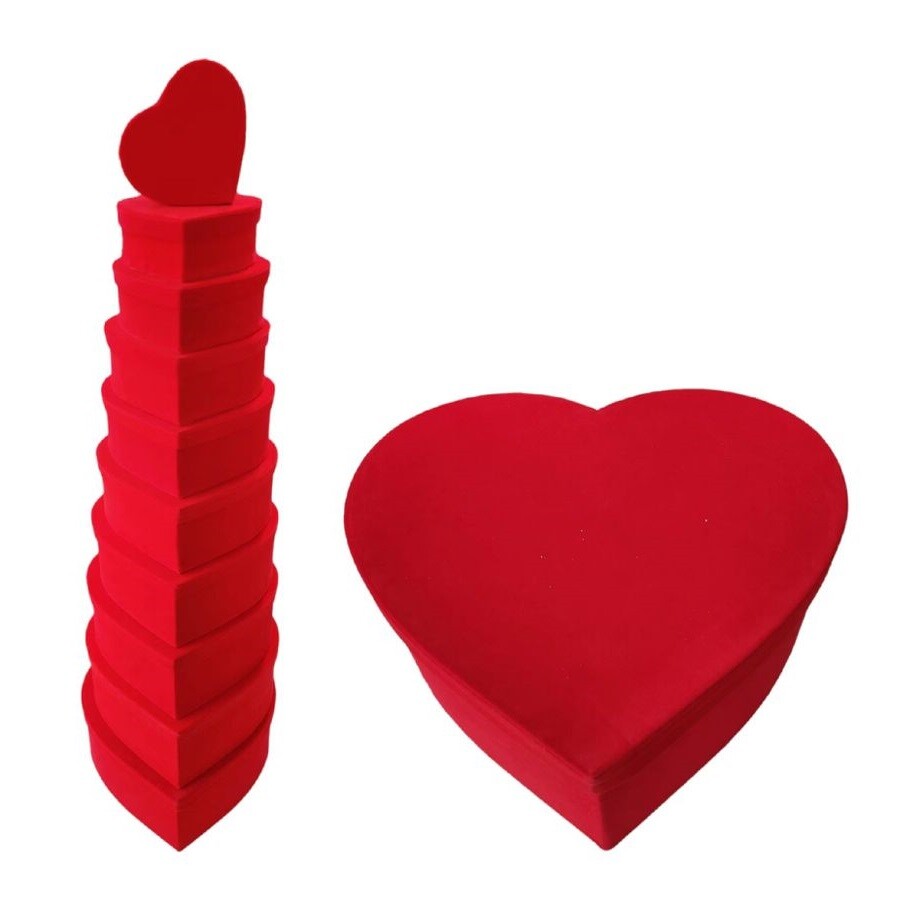 Set 10 Pezzi Scatole Box Regali Varie Misure Matrioska Cuore Rosso Velluto bal