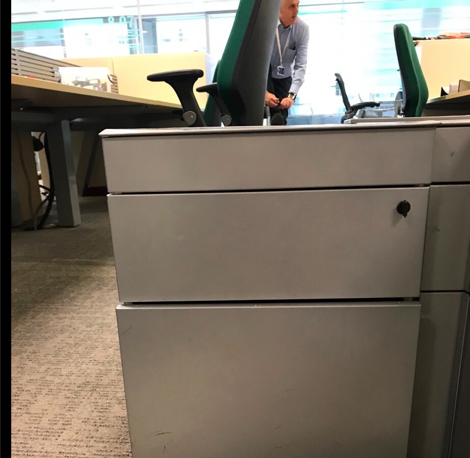 Three drawer metal Task brand under desk pedestal storage in