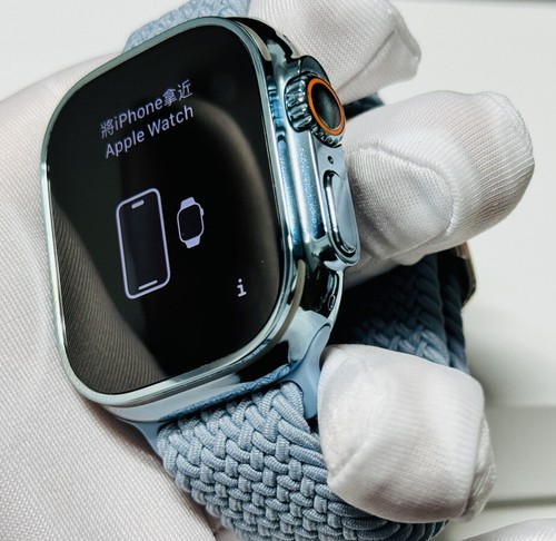 49MM Apple Watch ULTRA 2 Custom Polished BLUE Anodized with Fabric Mesh Blue Ban
