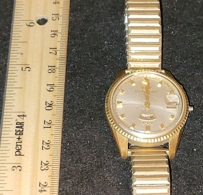 Vtg Weekly Auto Orient AAA 25 Jewels Watch. Parts/Repair. 1/20 10K G.F. Top Caps