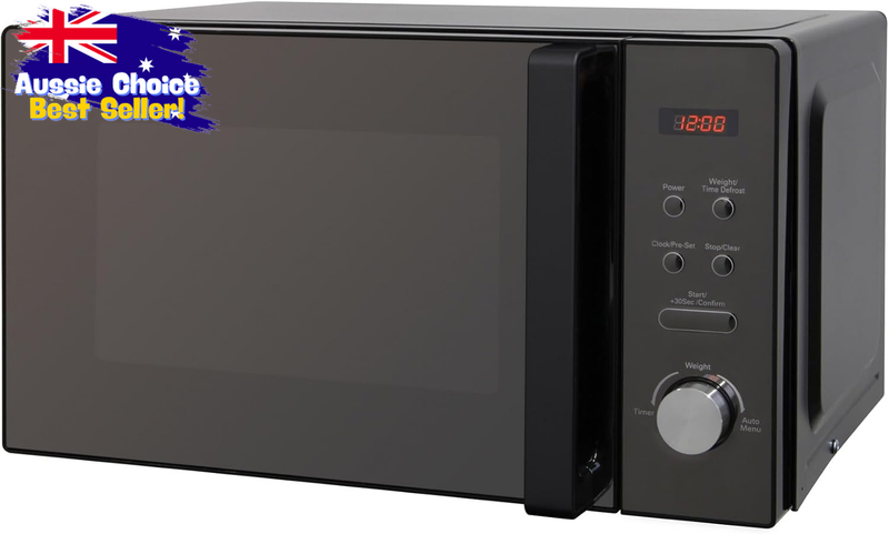 20L Black Microwave 800W, 5 Power Levels, 8 Auto-Cook Settings, Compact