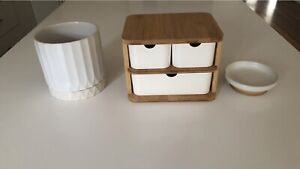 Kmart items x3 Pot plant with saucer / Bamboo drawers / Trinket tray