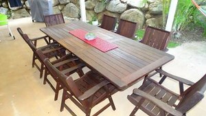 outdoor timber dining table outside - 9 piece - 8 seater (extendable
