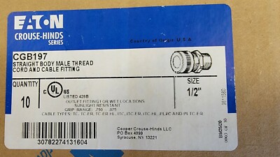 CGB197 CROUSE HINDS 1/2'' CORD CONNECTER WIRE SIZE .750 - .875 BOX OF 10