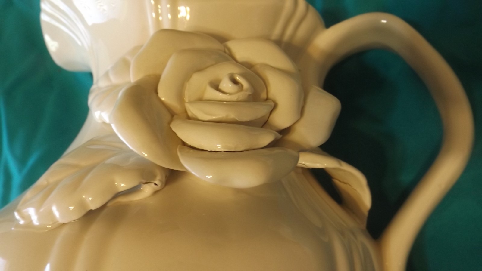 Vintage  Ceramic White Pitcher With Rose World Bazaars Inc CL35-12