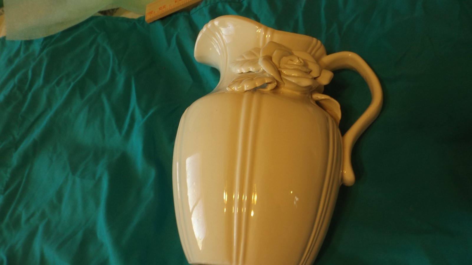 Vintage  Ceramic White Pitcher With Rose World Bazaars Inc CL35-12