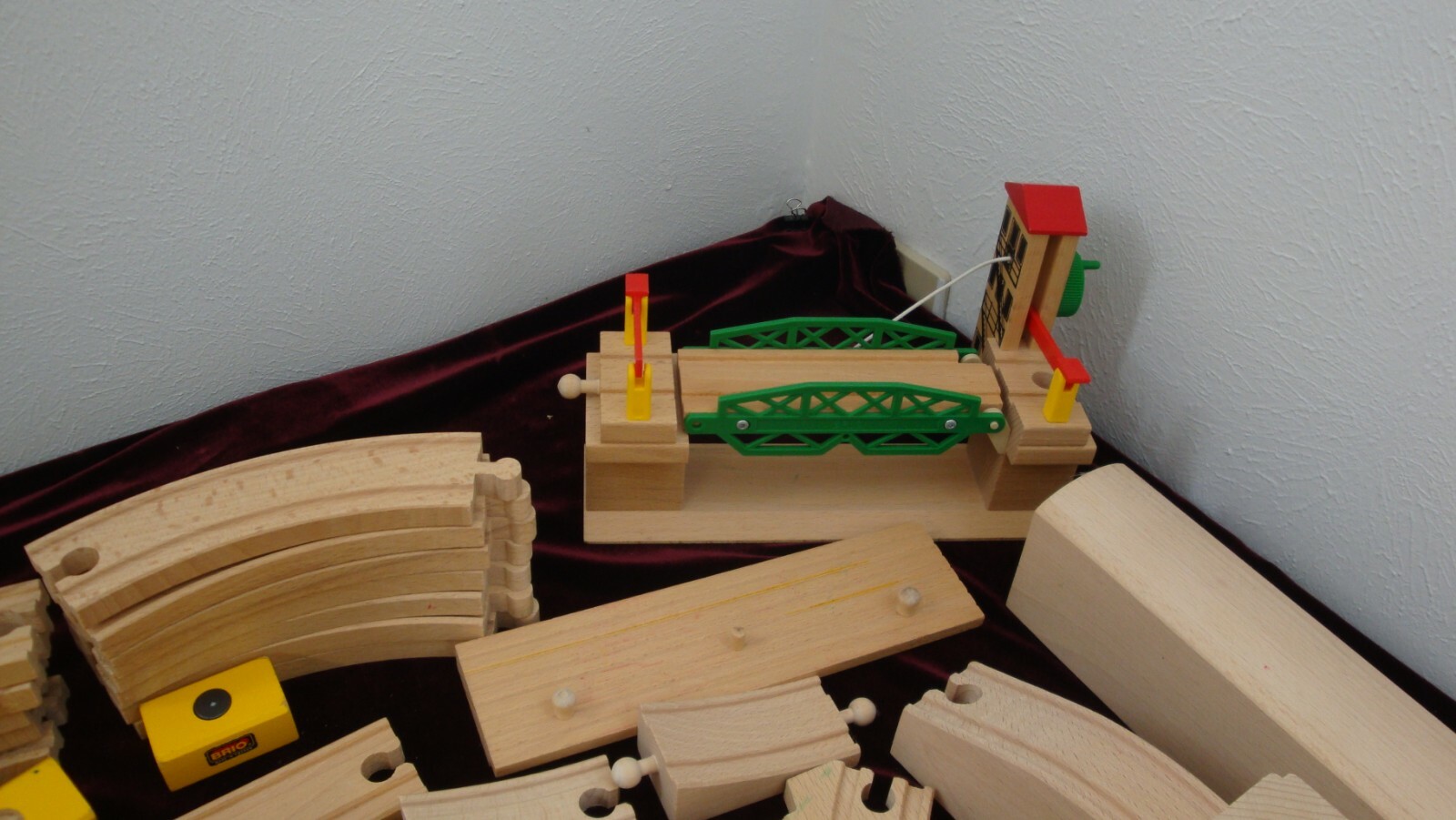 Vintage Brio Wooden Train Draw Bridge Track Crane Track  59 pieces