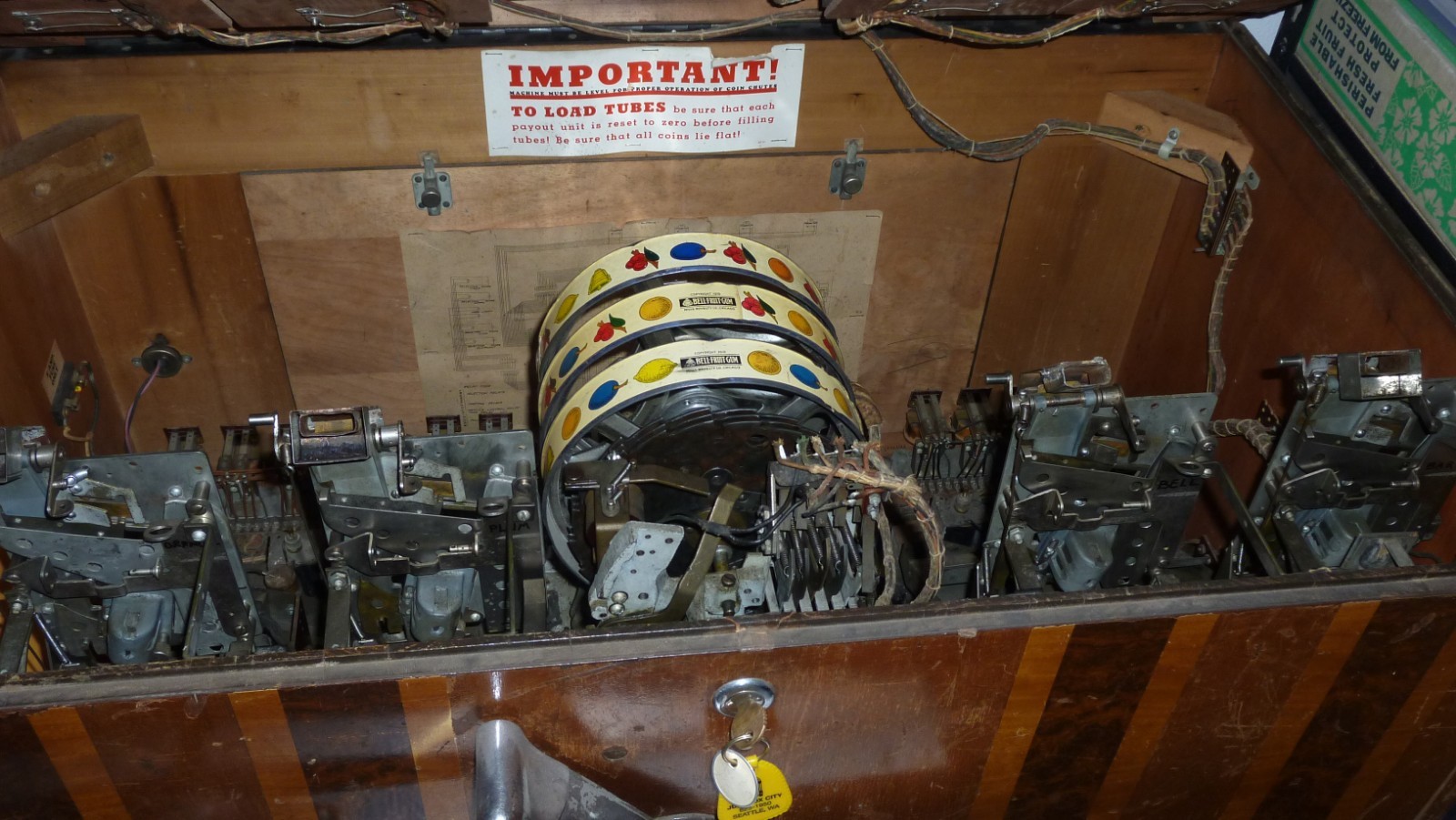 Mills Four Bell Console Slot Machine Circa 1940's Complete Lights Up ALL Nickels