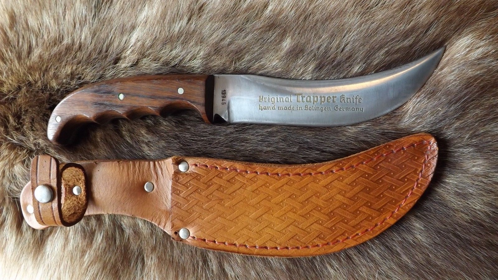 PIC SOLINGEN  ORIGINAL TRAPPER KNIFE & SHEATH HAND MADE GERMANY RARE
