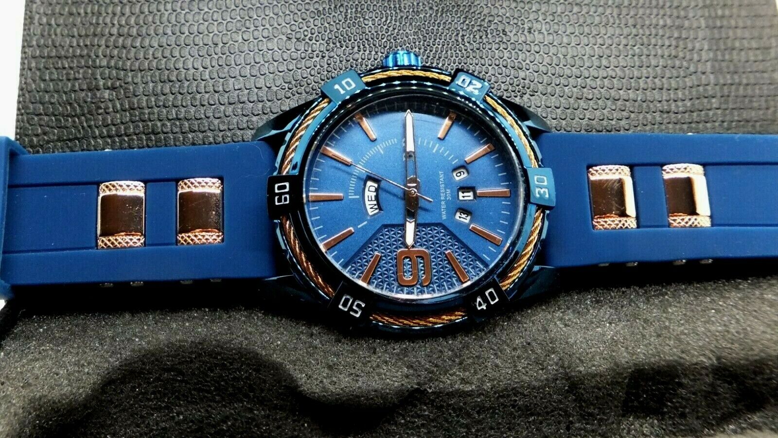 Men's Water Resistant Blue Rose Gold Analog Silicone Band Wa