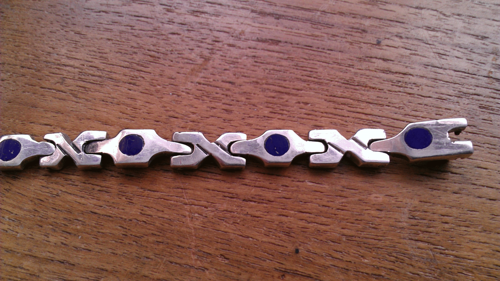 Taxco Sterling Silver Lapis Inlaid Bracelet ~ 31.8 Grams