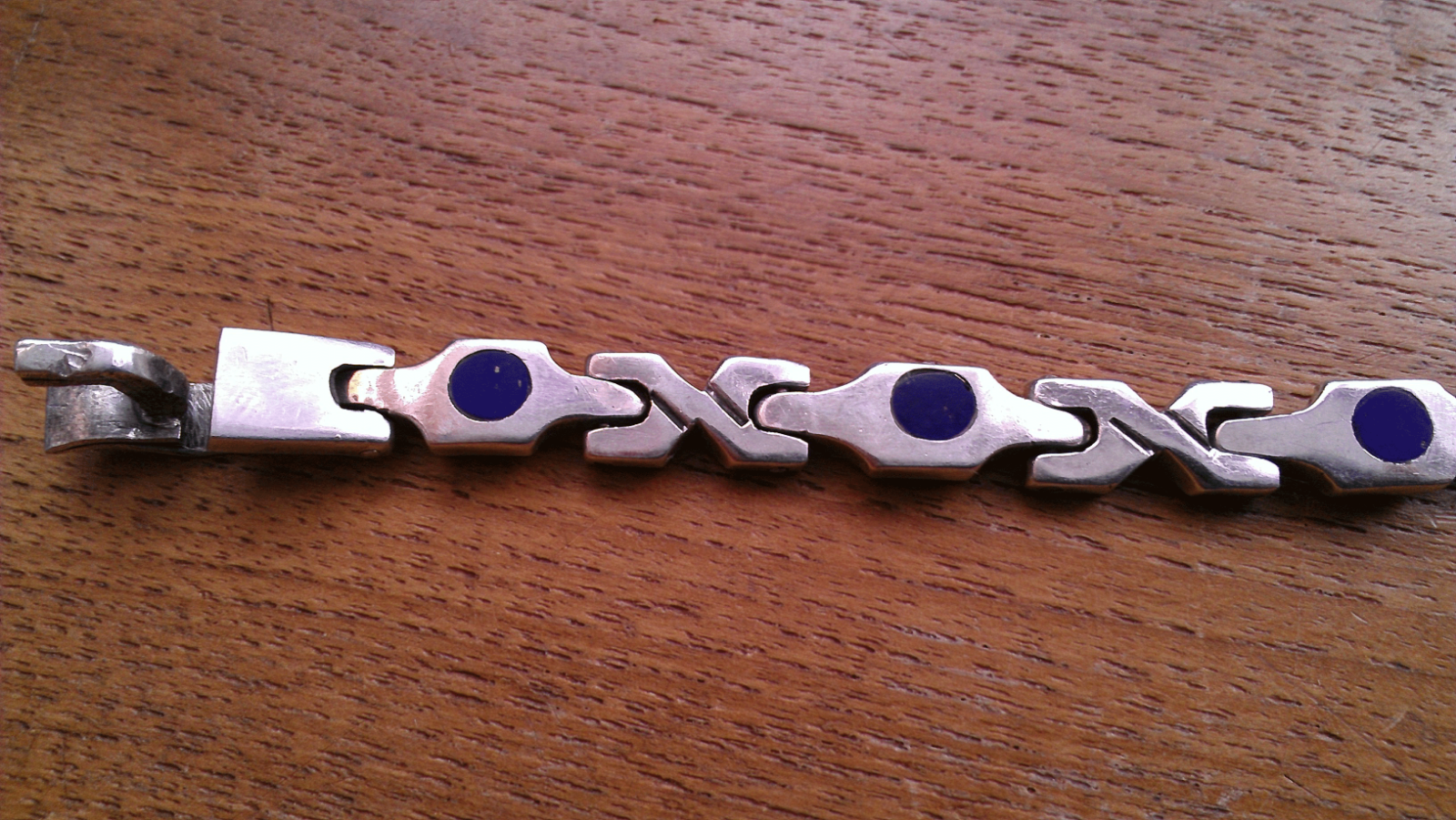 Taxco Sterling Silver Lapis Inlaid Bracelet ~ 31.8 Grams