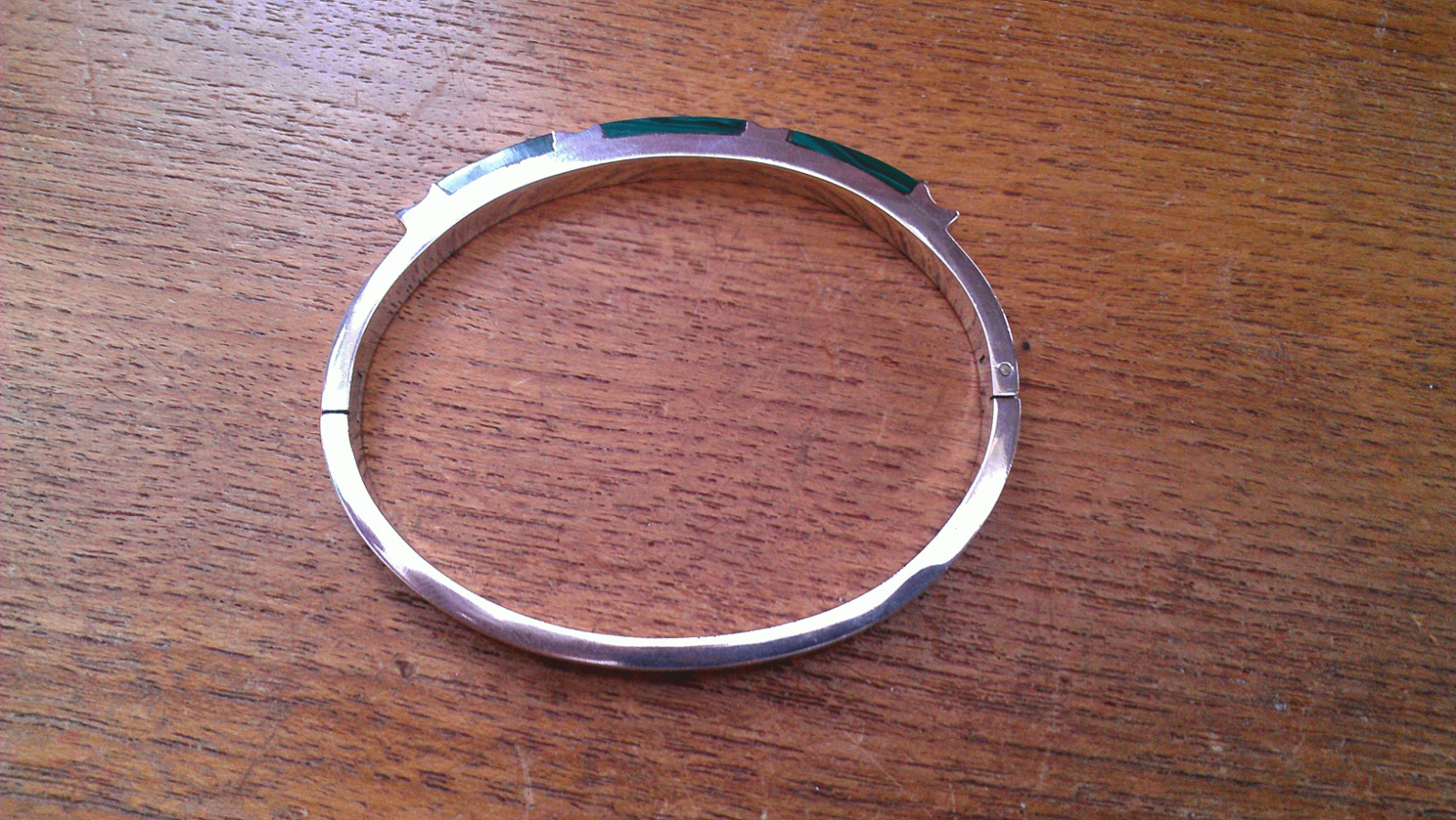 Taxco Sterling Silver Malachite Inlay Hinged Bracelet ~ 29 Grams