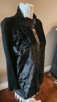LKNW Ming Wang Black Unique jacket calf hair knit faux leather blend love  XL