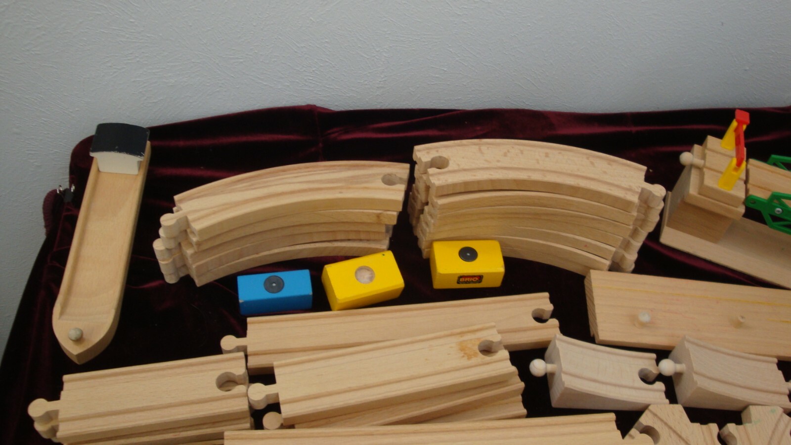 Vintage Brio Wooden Train Draw Bridge Track Crane Track  59 pieces