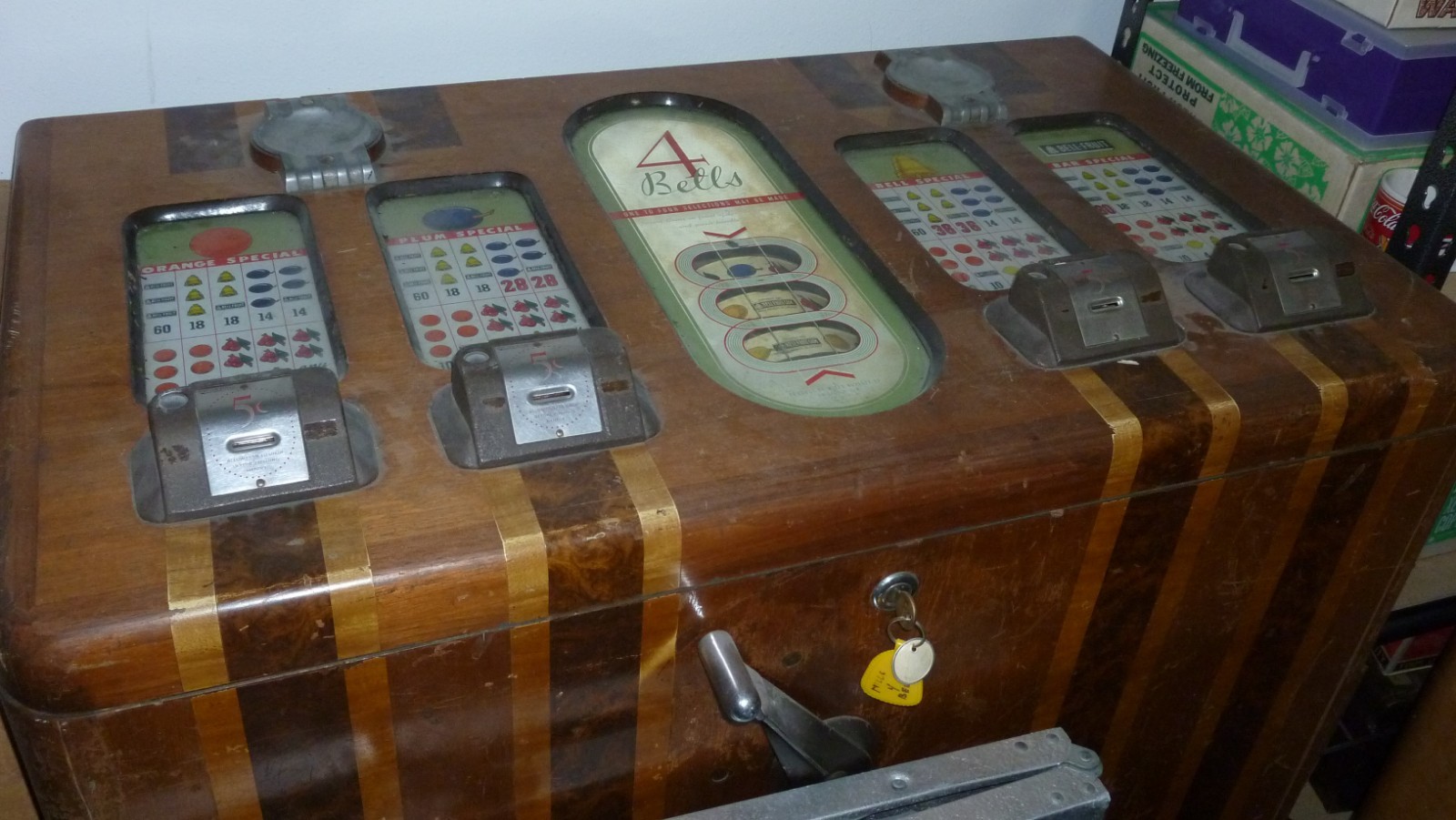 Mills Four Bell Console Slot Machine Circa 1940's Complete Lights Up ALL Nickels