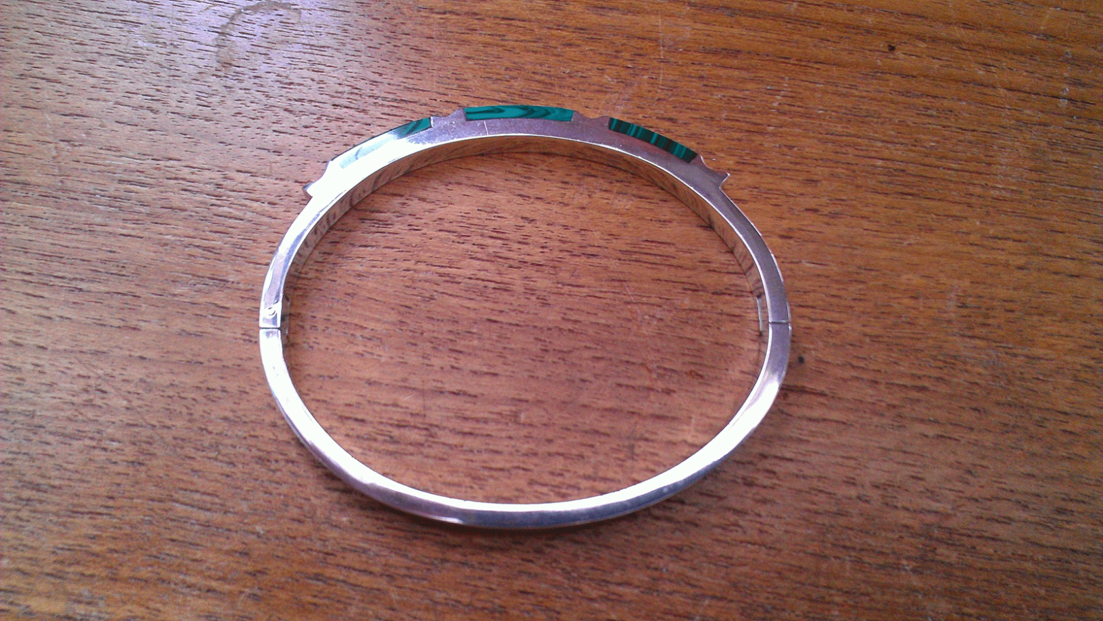 Taxco Sterling Silver Malachite Inlay Hinged Bracelet ~ 29 Grams