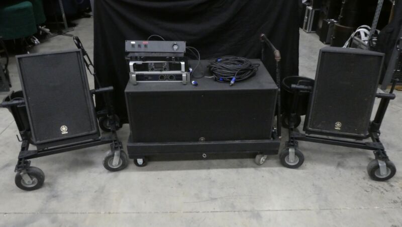 Yamaha PA System: 2 C115V Speakers, 1 CW218V Sub, w/ Amps, Cables, Custom Carts