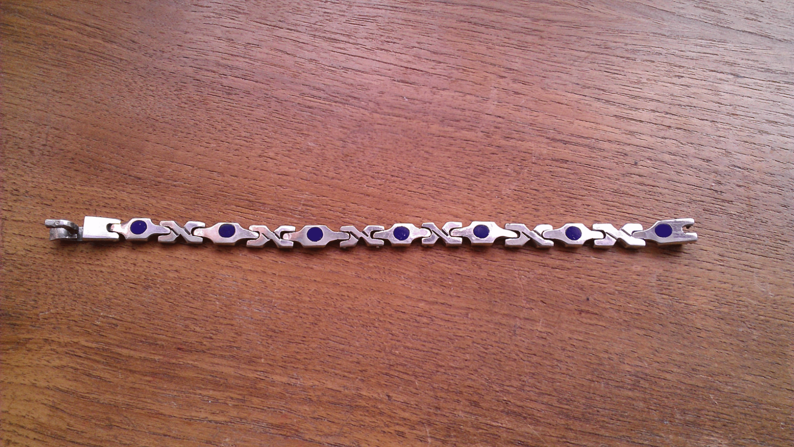 Taxco Sterling Silver Lapis Inlaid Bracelet ~ 31.8 Grams