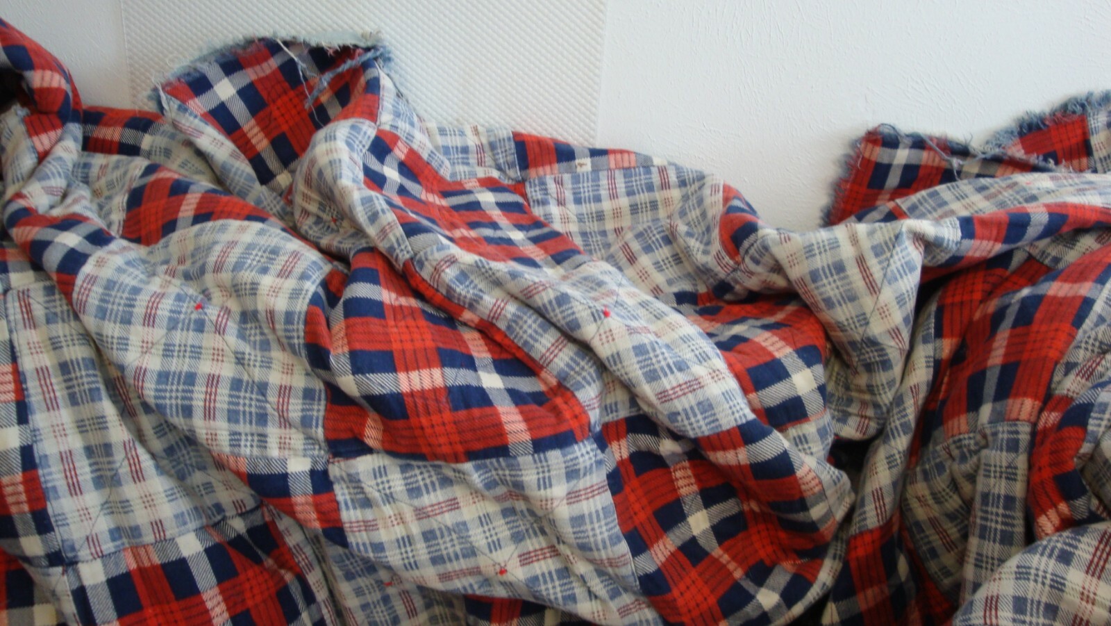 Vintage Denim Flannel Quilt Rag Quilt Handmade Blanket Applique 90