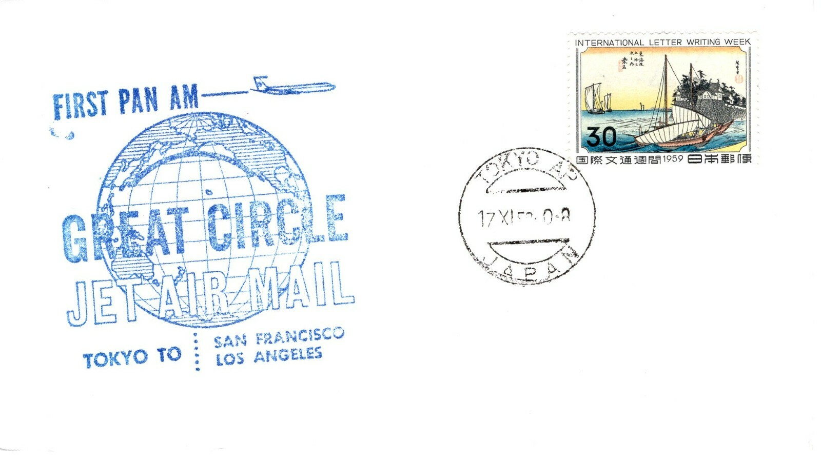 JAPAN 1959 PAN AM FIRST FLIGHT TOKYO TO SAN FRANCISCO