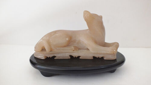Chinese Hand Carved Pink Foo Dog, Looking Back, Figure, Soapstone