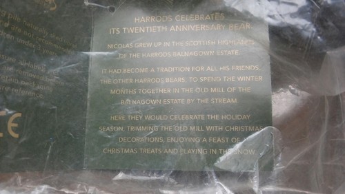 HARRODS Knightsbridge 2005 NICHOLAS Christmas Bear NEW SEALED 20th Anniversary