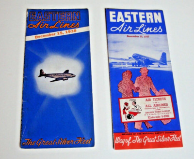 EASTERN AIRLINES TIMETABLES (2 ITEMS) 1937, 1938 Great Silver Fleet ORIGINAL