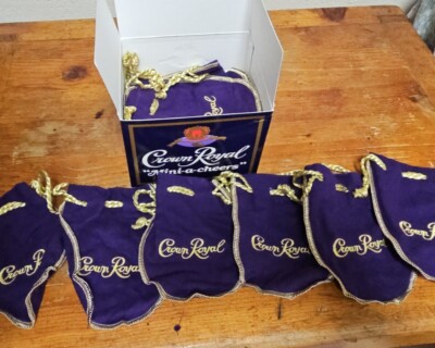 6-Original 1990's Crown Royal Mini 50ml ''Mini-a-cheers'' Purple Bags