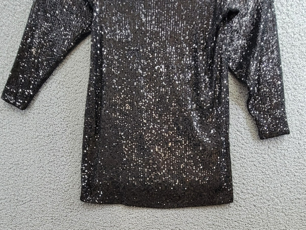 Steve Madden Ginger Sequined Mini Shift Dress Women's 4 Black Boat Neck Pullover - Picture 4 of 14