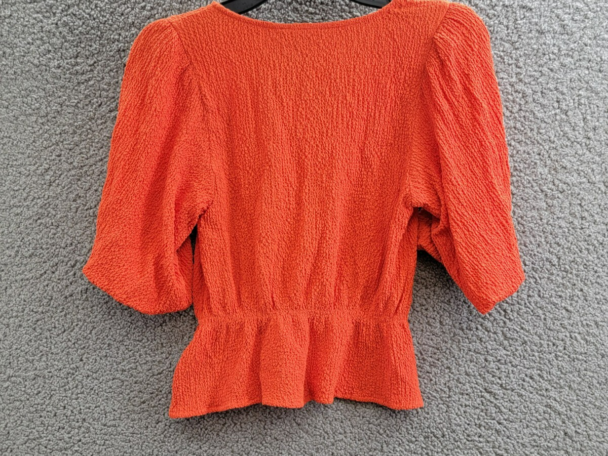 Sanctuary Textured Button-Front Peplum Top Women's XS Spicy Orange Elbow Sleeve - Picture 11 of 18