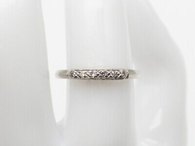 1940s Jewelry Styles and History Vintage 1940s 6 Diamond Signed DEMILO 14k White Gold Wedding Band Ring $195.00 AT vintagedancer.com