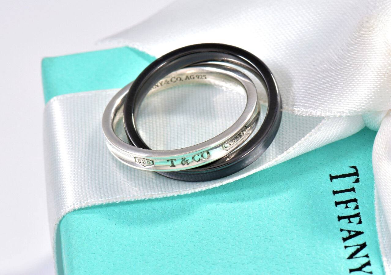 Tiffany & Co Silver Titanium 1837 Double Interlocking Ring