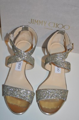 Pre-owned Jimmy Choo $675+  Chiara Strap Light Bronze Glitter Wedge Sandal Shoe Eur 36