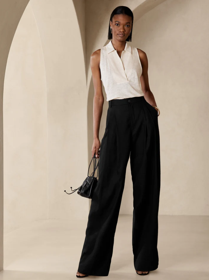 パンツ 90s banana republic linen slacks pants Banana Republic Linen Wide Leg High Rise Trousers Womens 2
