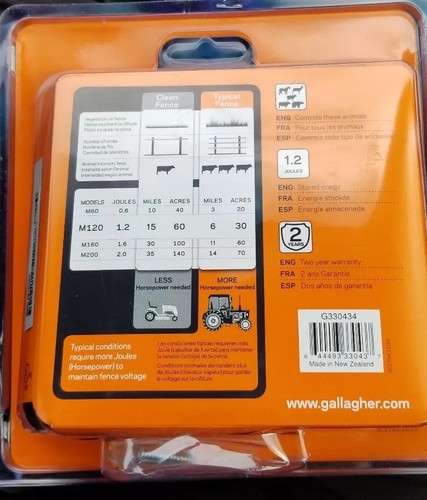 NEW Gallagher North America, M120, 110V Fence Energizer - 1.2 Joules G330434