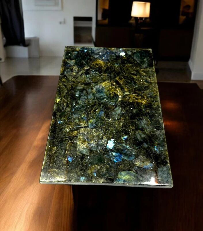 Labradorite Stone Coffee Table Top, Center Gemstone Table Top, Modern