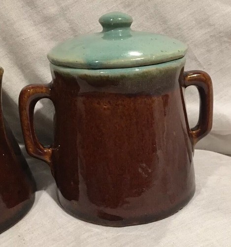 Red Wing Stoneware Glazed Village Green Sugar Bowl w/Lid & Coffee Creamer 1950’s