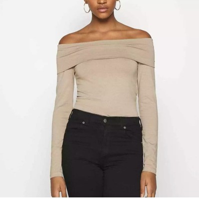 Vero Moda XS Long Sleeve Off Shoulder Top Silver Mink Sexy Cocktail New AA1