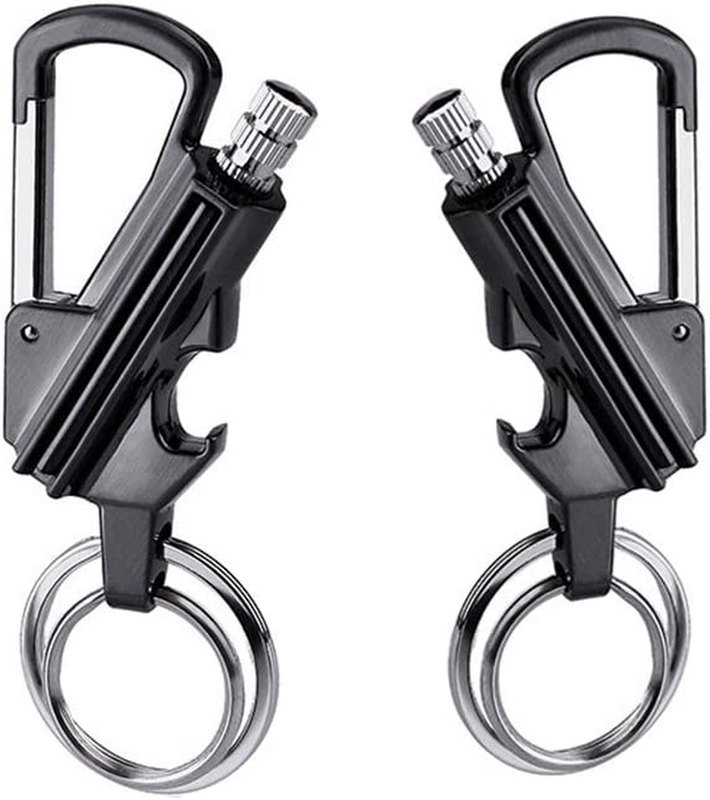 2 Pack Keychain Bottle Opener for Men Permanent Match with Dual Side Flint Fire