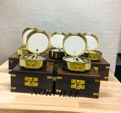 Brass Brunton Compass With wooden Box - Pack of 5 - Nautical Maritime Compass