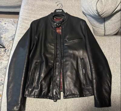Schott NYC 530 Waxed Natural Pebbled Cowhide Cafe Leather Jacket Large NWOT