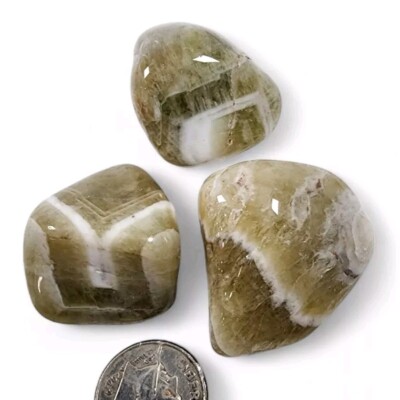 Prasiolite Green Amethyst Chevron Polished Stones 3 Pc lot Brazil 47.6 grams