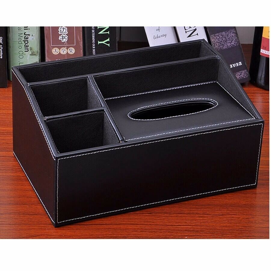 Faux Leather Tissue Box Cover Paper Holder Storage Organizer Remote Control Home