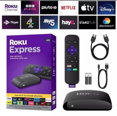 New Roku HD Express TV Streaming Media Player Stick HDMI + Remote Control