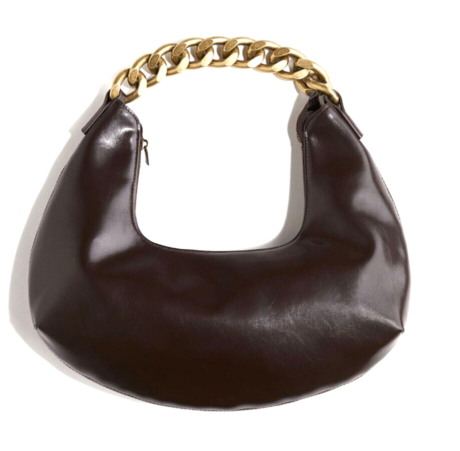 H&M Small Shoulder Bag Dark Brown Chunky Metal Gold Chain H&M Small Shoulder Bag Dark Brown Chunky Metal Gold Chain