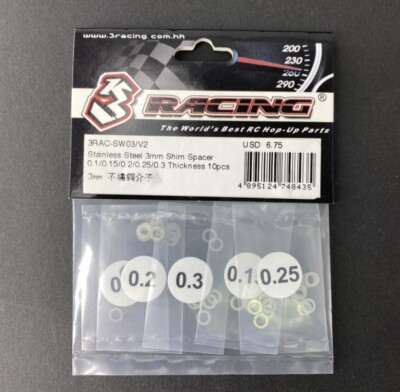 3Racing Stainless Steel Shim Spacer 0.1/0.2/0.3mm Thickness 3 Type Set-10pcs ea.
