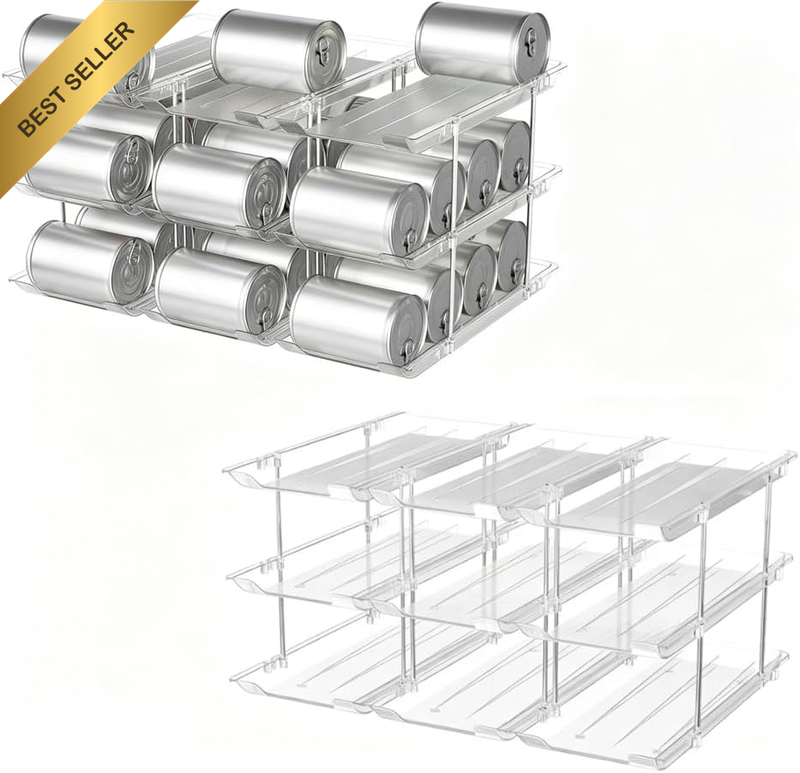 Stackable 3 Tier Can Rack Organiser, Soda Cans Dispenser Water Bottle Organizer,